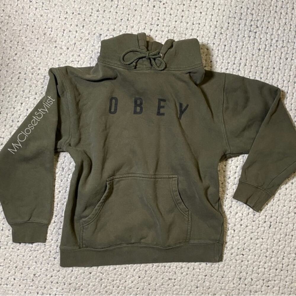 OBEY Signature Mens Logo Hoodie Sweatshirt! Medium loden green black - Picture 8 of 8